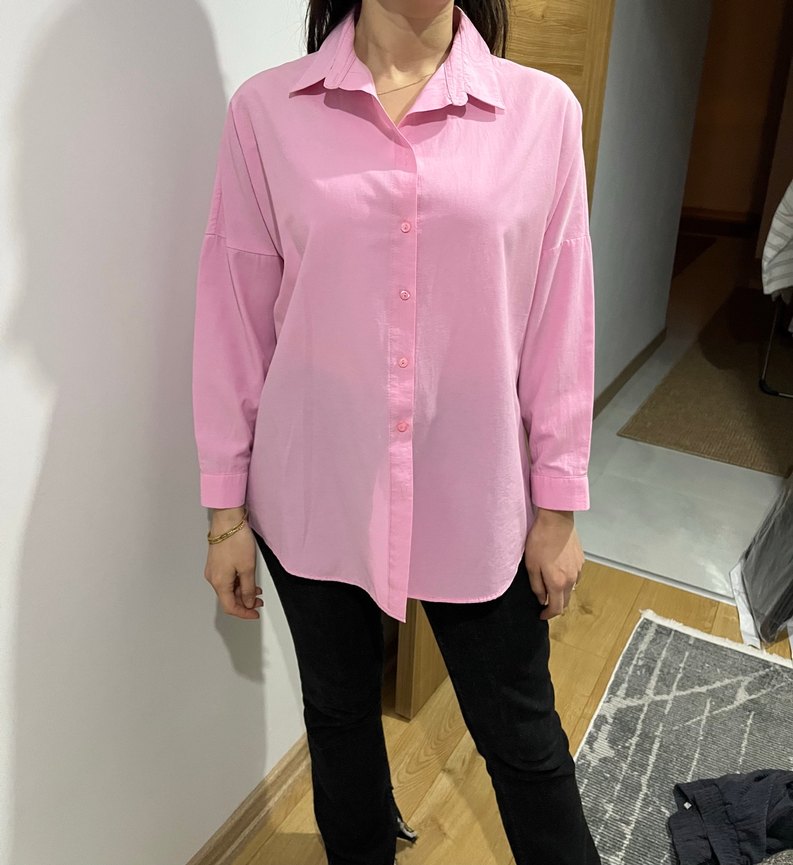 Pembe Düğmeli Salaş Gömlek - Görsel 2