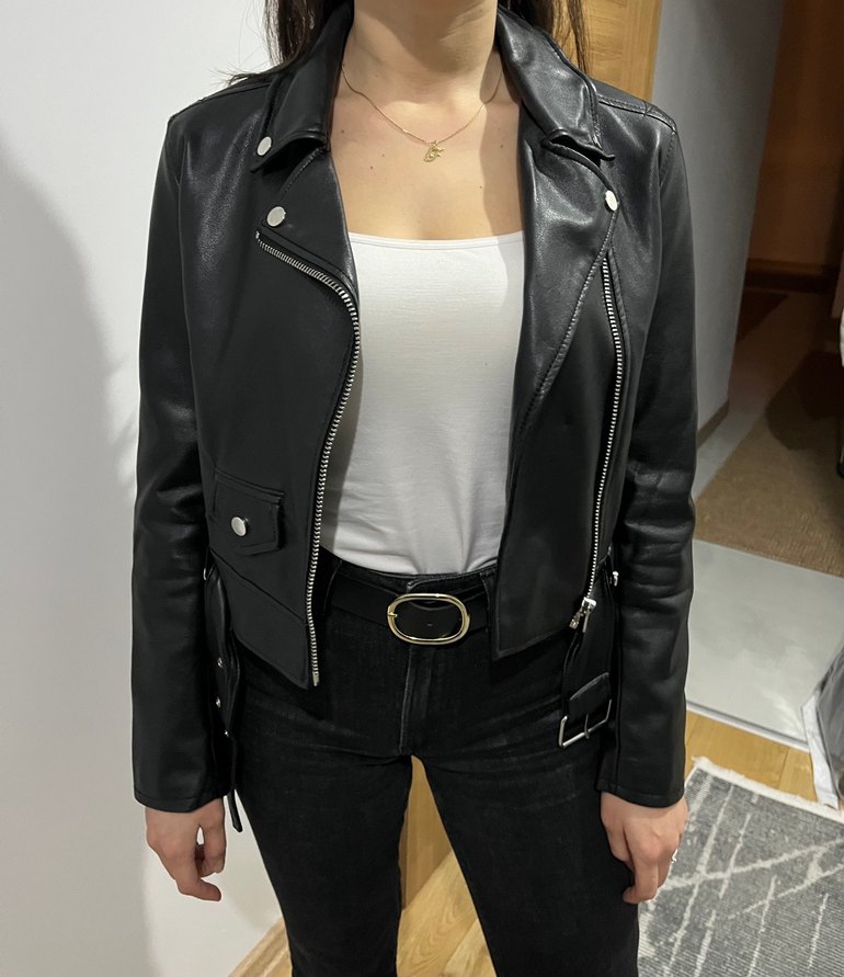 Kadın Siyah Deri Biker Ceket - Görsel 3