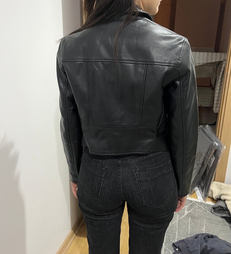 Kadın Siyah Deri Biker Ceket - Görsel 4