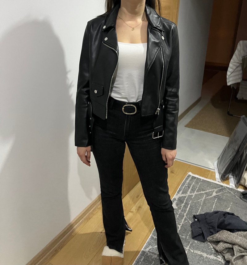 Kadın Siyah Deri Biker Ceket - Görsel 2