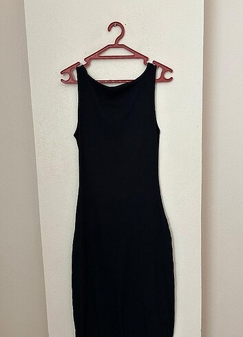 H&M, siyah, uzun, sıfır kol, triko elbise
