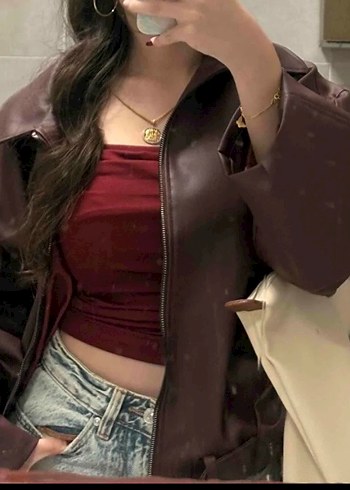 Bordo Deri Ceket - Görsel 2