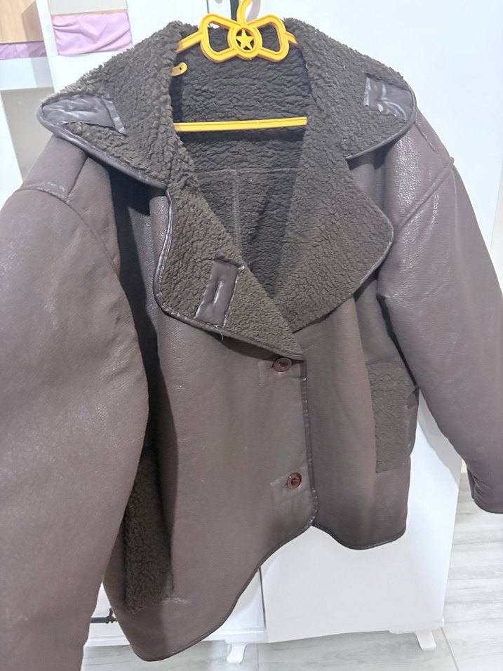 Düğmeli Kahverengi Deri Kadın Ceket - Görsel 2