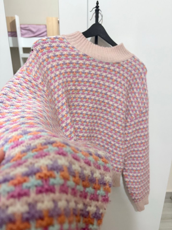 Bohem Çok Renkli Örgü Kadın Kazak - Görsel 2