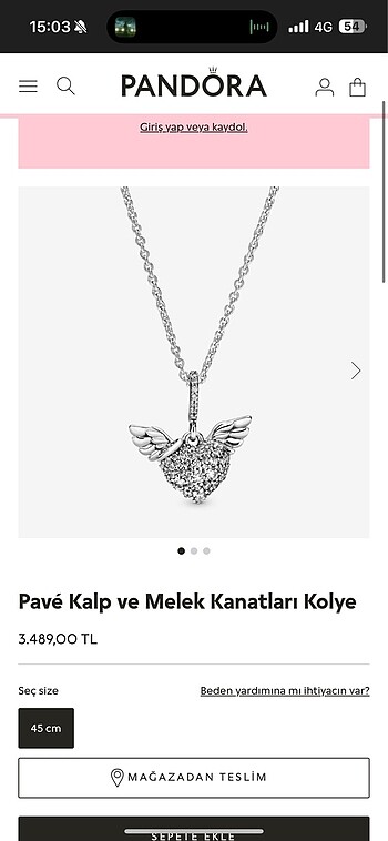 Pandora Pave Kalp ve Melek Kanatları Kolye