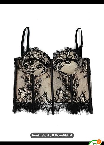 s Beden Dantel İşlemeli Siyah Gotik Bustiyer
