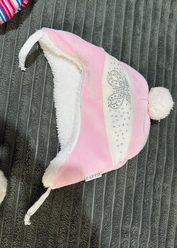 6-12 Ay, 18 cm Beden pembe Renk Çocuklar için Renkli Nakışlı Örgü Bere Seti