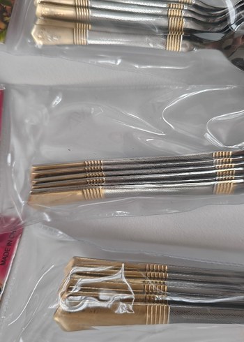 Gri ve yaldız detaylı,desenli, 6'lı, 36 parça kaşık çatal seti - Görsel 4