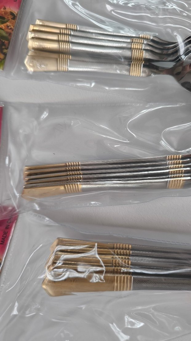 Gri ve yaldız detaylı,desenli, 6'lı, 36 parça kaşık çatal seti - Görsel 4