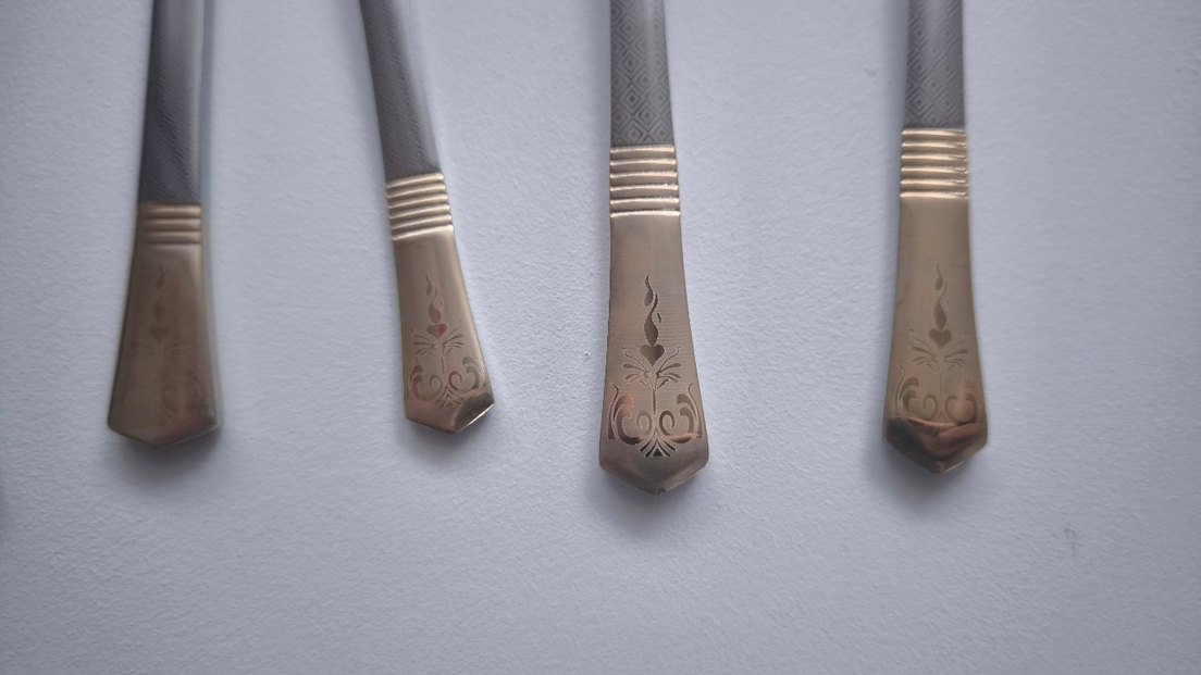 Gri ve yaldız detaylı,desenli, 6'lı, 36 parça kaşık çatal seti - Görsel 2