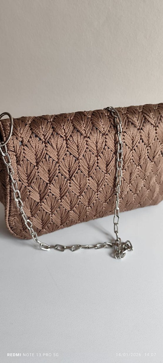 Kahverengi kanvas Örgü Kadın Çanta - Görsel 2