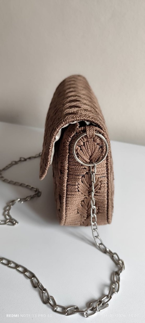 Kahverengi kanvas Örgü Kadın Çanta - Görsel 3