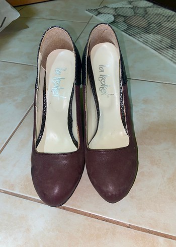 Kahverengi Süet Yılan Desenli Platform Topuklu Kadın Ayakkabı - Görsel 2