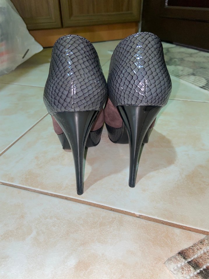 Kahverengi Süet Yılan Desenli Platform Topuklu Kadın Ayakkabı - Görsel 3