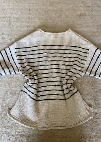 Çizgili Beyaz Kadın Triko Kazak - Görsel 4