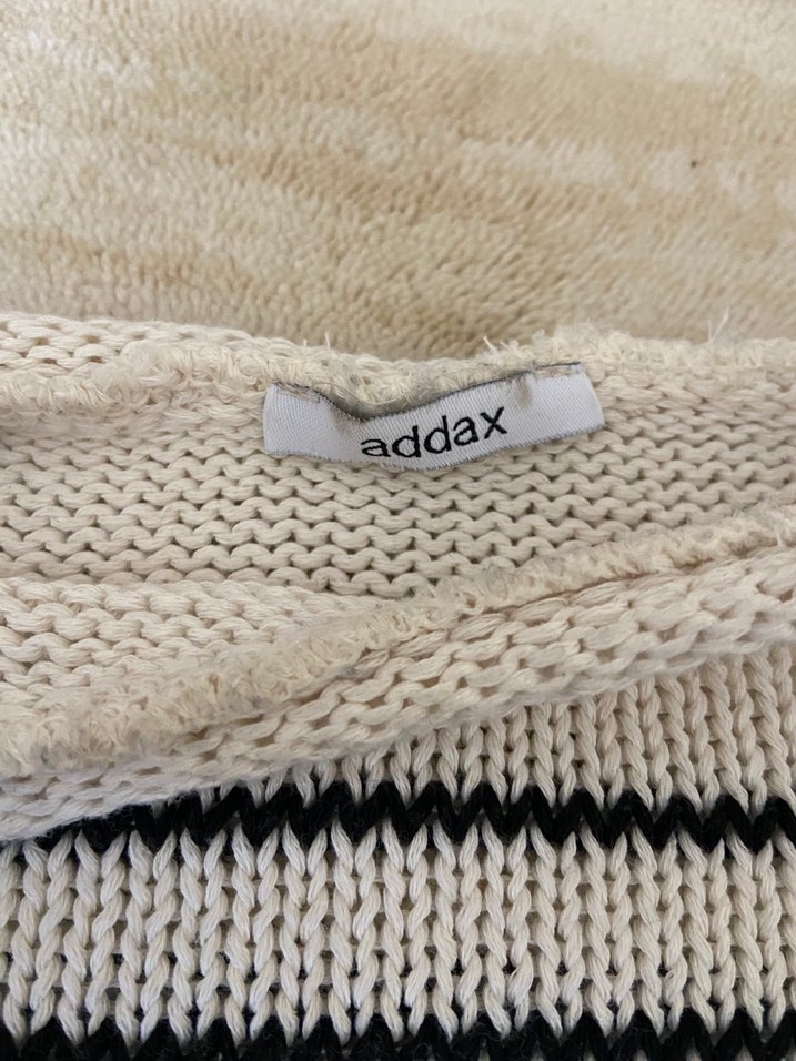 Çizgili Beyaz Kadın Triko Kazak - Görsel 2