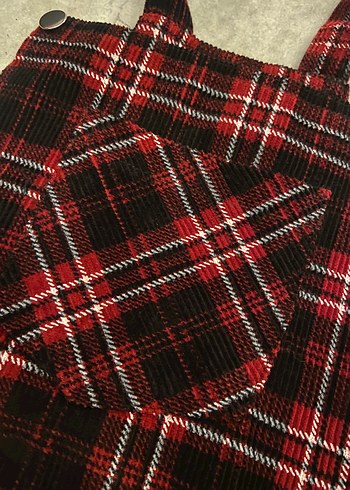 Bordo Kareli Askılı Salopet - Görsel 5