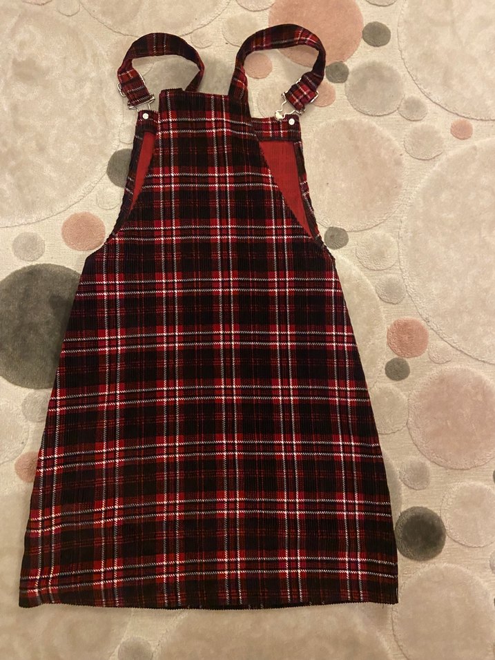 Bordo Kareli Askılı Salopet - Görsel 4