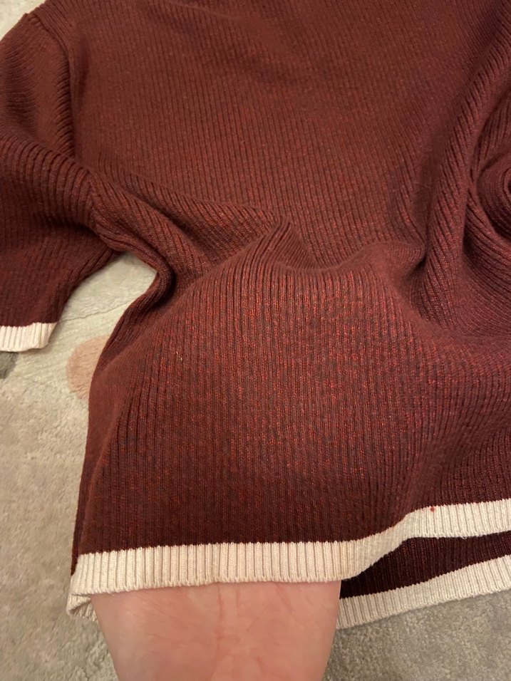 Bordo Kısa Kollu Boğazlı Triko Kazak - Görsel 3