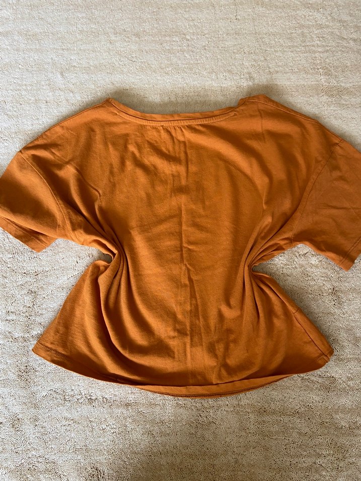 Kısa Kollu Turuncu Bol Kesim Tişört - Görsel 3