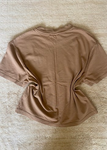 Kahverengi Baskılı Crop Tişört - Görsel 3