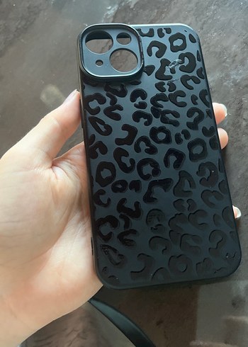 Parlak Siyah Leopar Desenli Telefon Kılıfı