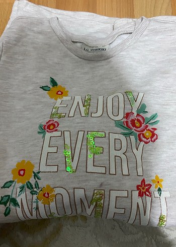 Kız Çocuk Gri Nakışlı Pamuklu Sweatshirt - Görsel 8