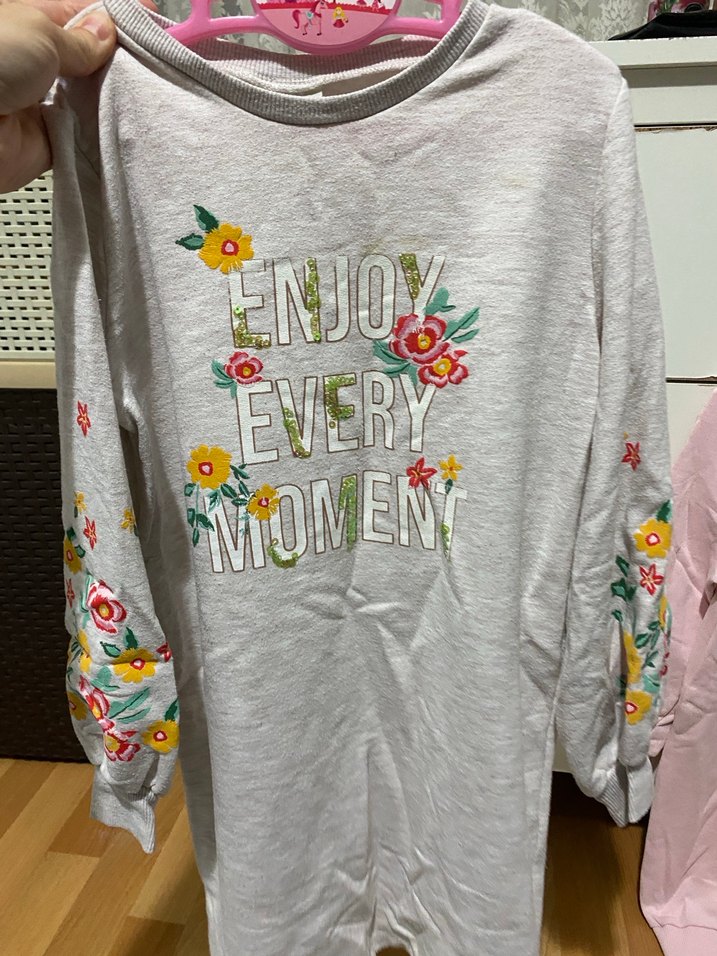 Kız Çocuk Gri Nakışlı Pamuklu Sweatshirt - Görsel 3