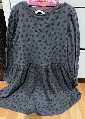 Kız Çocuk Gri Uzun Kollu Fırfırlı Elbise - Görsel 2