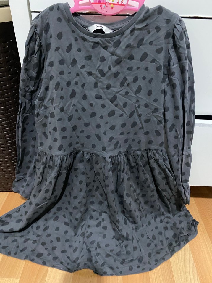 Kız Çocuk Gri Uzun Kollu Fırfırlı Elbise - Görsel 2