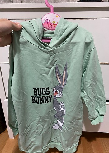 Gri Bugs Bunny Baskılı çocuk elbise - Görsel 5