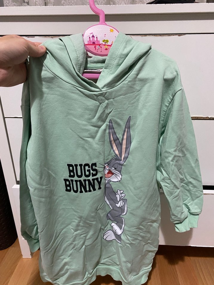 Gri Bugs Bunny Baskılı çocuk elbise - Görsel 5