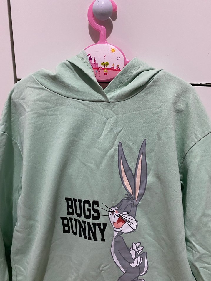 Gri Bugs Bunny Baskılı çocuk elbise - Görsel 3