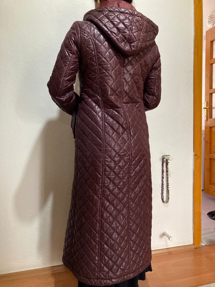 Bordo Uzun Deri Kadın Ceket - Görsel 3