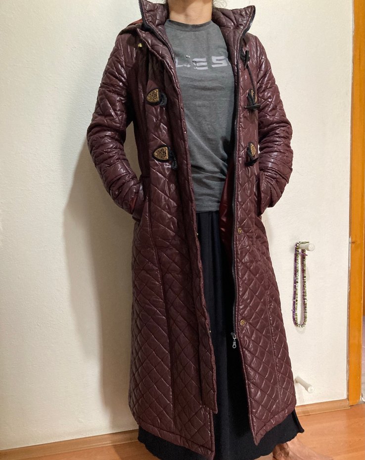 Bordo Uzun Deri Kadın Ceket - Görsel 4