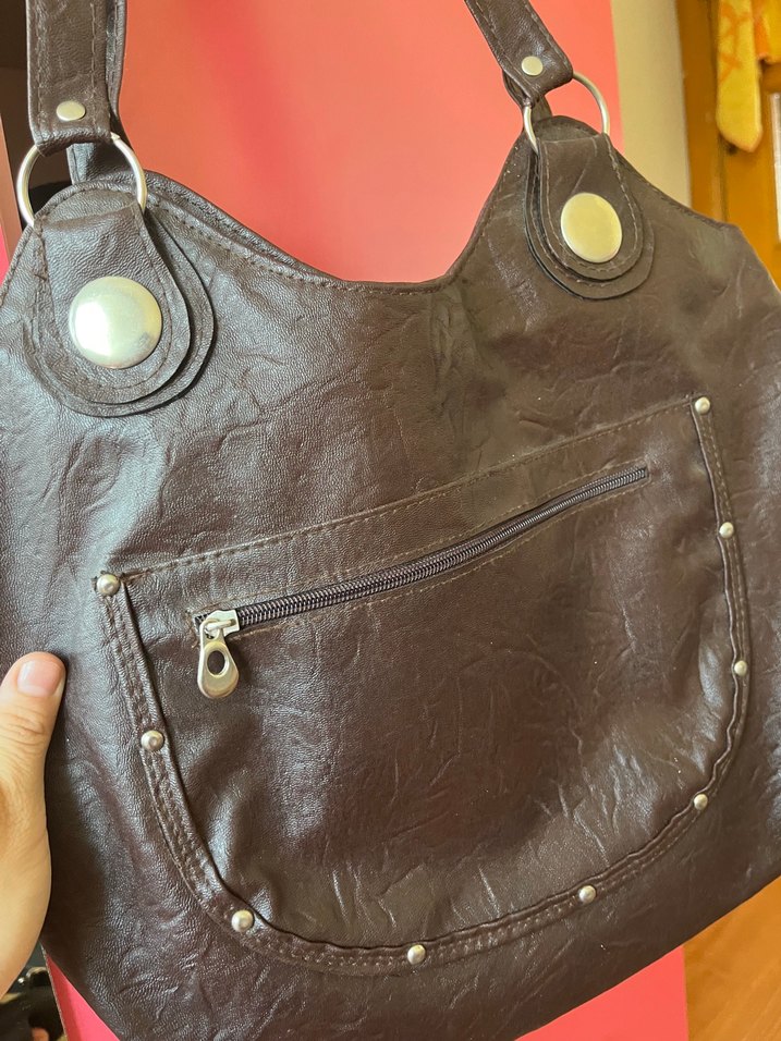 Kahverengi Deri Fermuarlı Kadın Çanta - Görsel 2