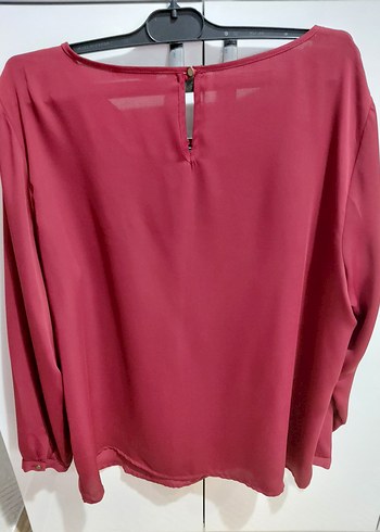 Bordo V Yaka Uzun Kollu Kadın Bluz - Görsel 4