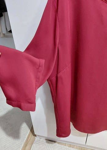 Bordo V Yaka Uzun Kollu Kadın Bluz - Görsel 3