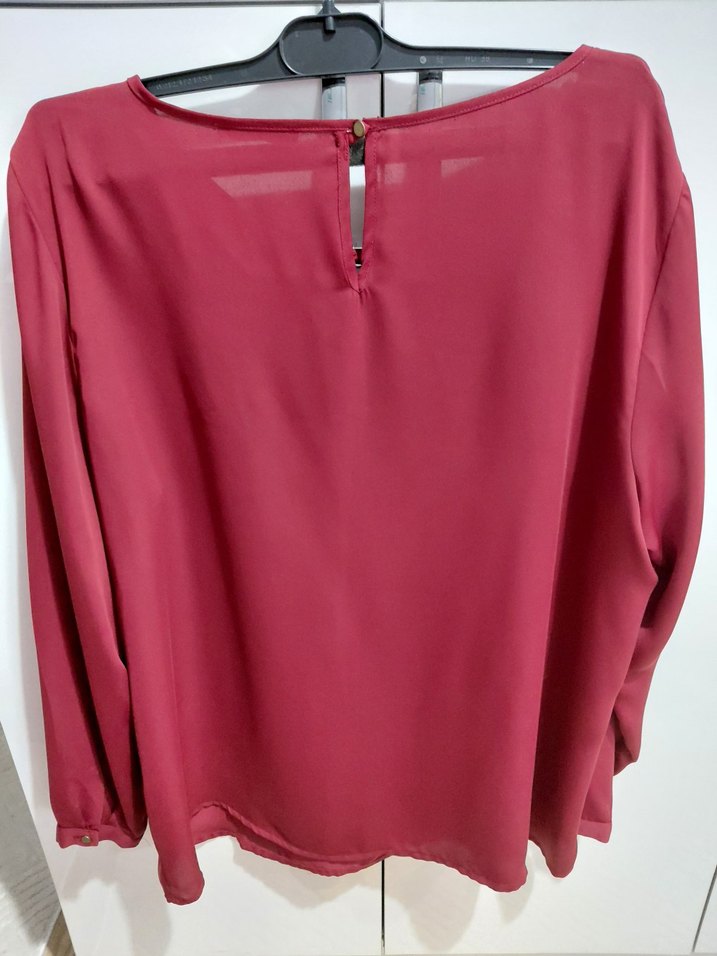 Bordo V Yaka Uzun Kollu Kadın Bluz - Görsel 4