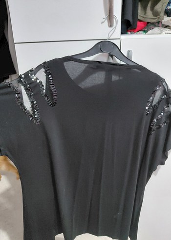 Siyah Payetli Kısa Kollu Kadın Bluz - Görsel 4