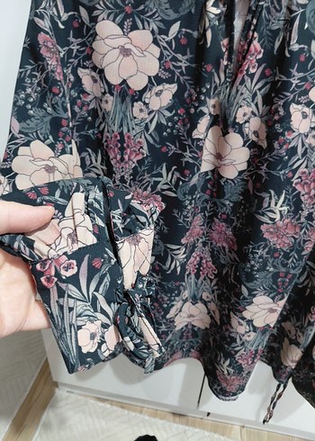 Bohem Çiçek Desenli Uzun Kollu Gri Bluz - Görsel 4