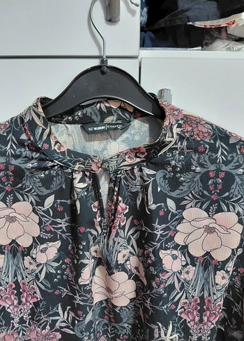 Bohem Çiçek Desenli Uzun Kollu Gri Bluz - Görsel 3