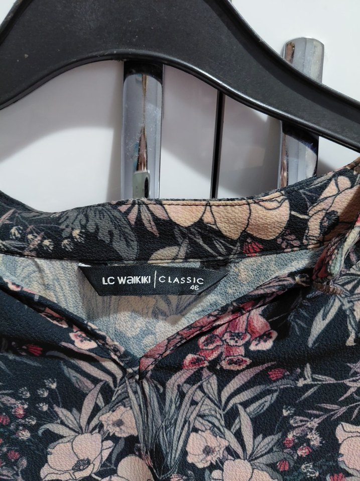 Bohem Çiçek Desenli Uzun Kollu Gri Bluz - Görsel 2