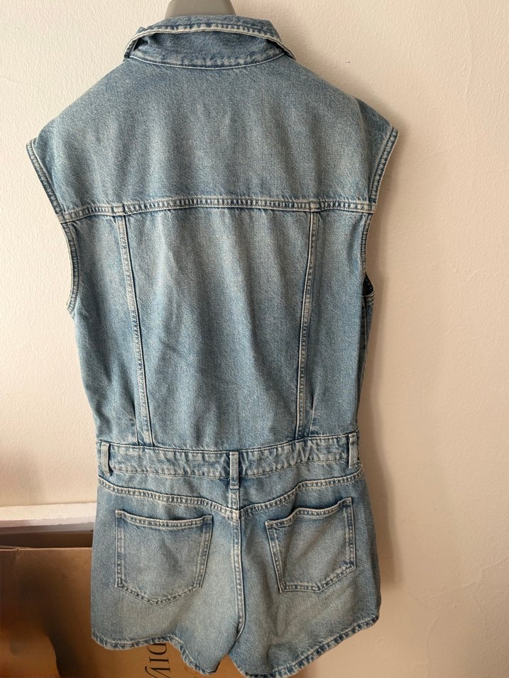 Düğmeli Kot Kolsuz Midi Tulum - Görsel 3