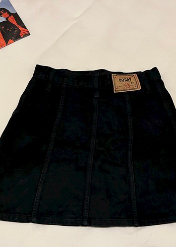 Diğer Düğmeli Siyah Denim Mini Etek