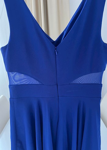 Saks Mavisi Midi Kadın Abiye Elbise - Görsel 8