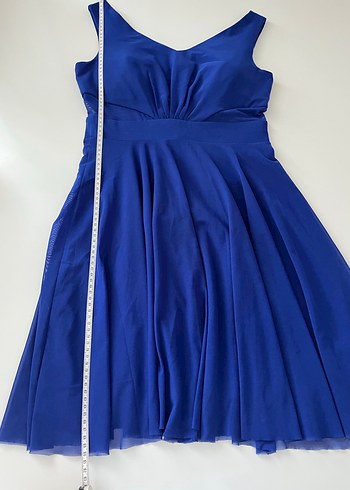 Saks Mavisi Midi Kadın Abiye Elbise - Görsel 6