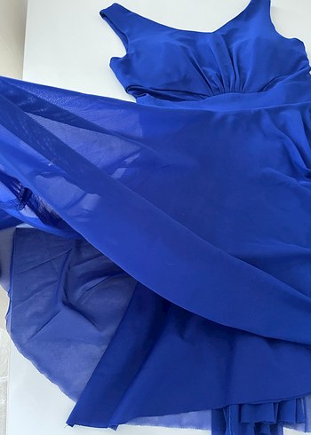 Saks Mavisi Midi Kadın Abiye Elbise - Görsel 3