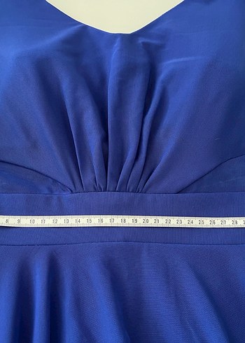 Saks Mavisi Midi Kadın Abiye Elbise - Görsel 5