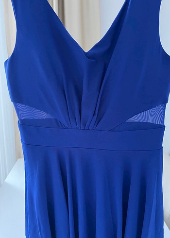 Saks Mavisi Midi Kadın Abiye Elbise - Görsel 7